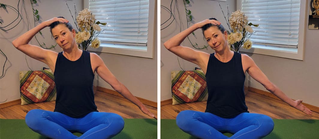 megan mckenzie shows neck shoulder mobility yoga for golfers cochrane neck stretch