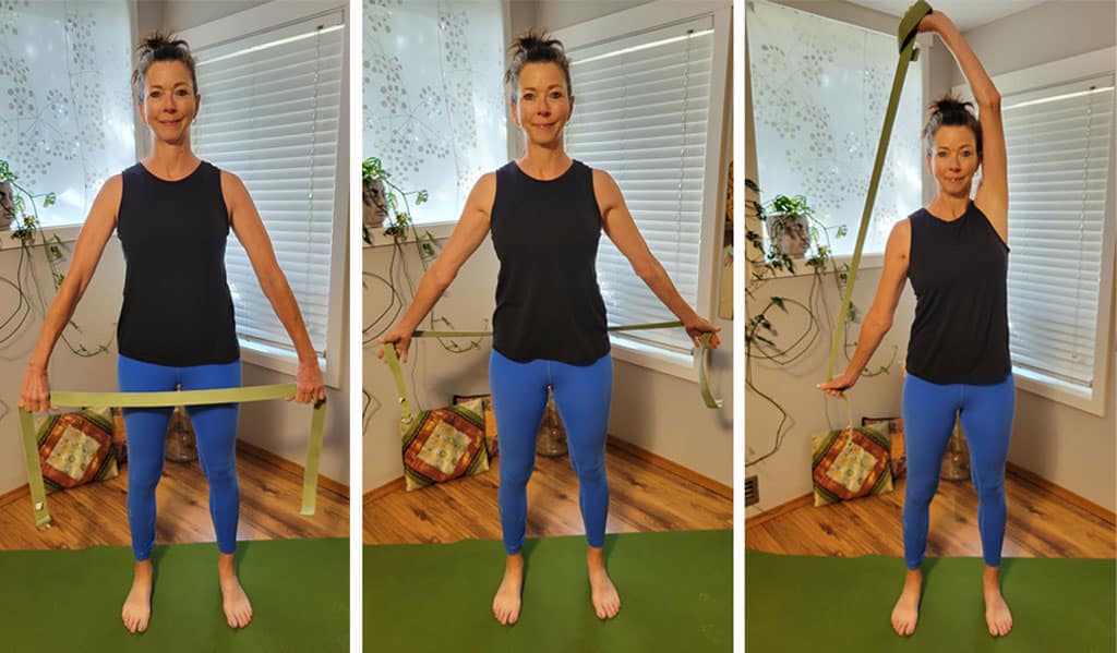 megan mckenzie shows neck shoulder mobility yoga for golfers cochrane shoulder flossing